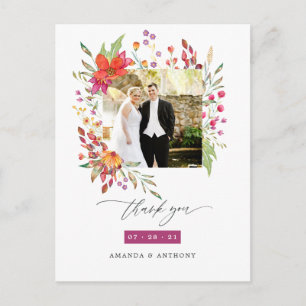Aquarelle Wildblume Wedding Foto Vielen Dank Postkarte