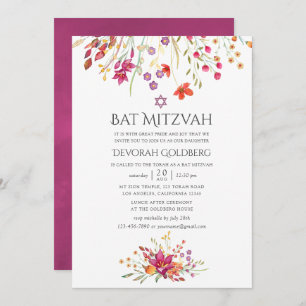 Aquarelle Wilde Blume Bat Mitzvah Einladung