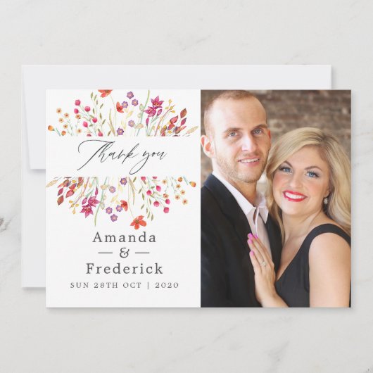 Aquarelle Wilde Blume Hochzeit Dankeskarte (Vorderseite)