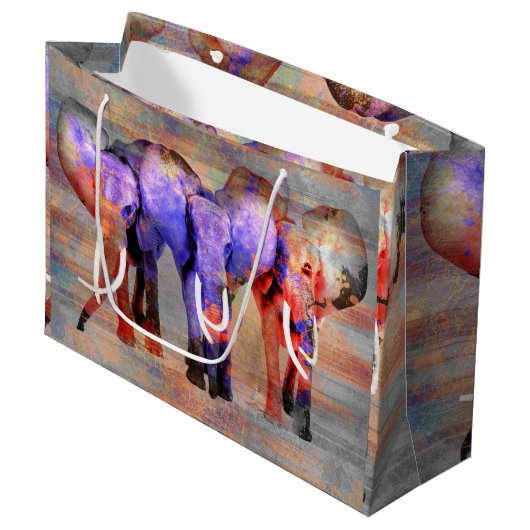 Aquarelleffekt Elefant-Digital-Kunst Große Geschenktüte (Vorderseite Schrägansicht)