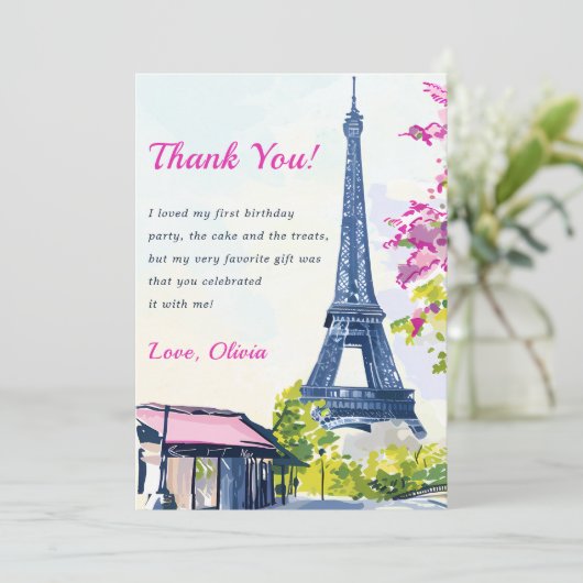 Aquarelleiffelturm Geburtstag Danke Karte (Stehend Vorderseite)
