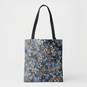 Aquarelleis Blauer Winter Blumenmuster Tasche