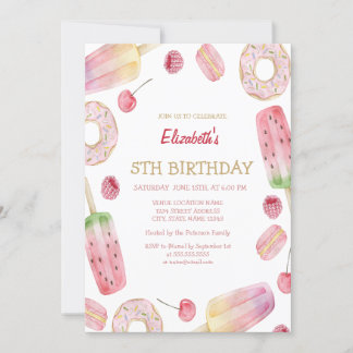 Aquarelleis, Donuts Süßigkeiten zum Geburtstag Einladung
