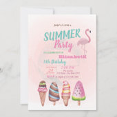 Aquarelleis, Flamingos Geburtstagsparty Einladung (Vorderseite)