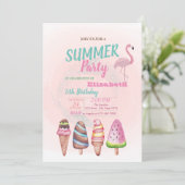 Aquarelleis, Flamingos Geburtstagsparty Einladung (Stehend Vorderseite)