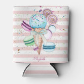 Aquarelleis, Macaroons, rosa Streifen Dosenkühler (Vorderseite)