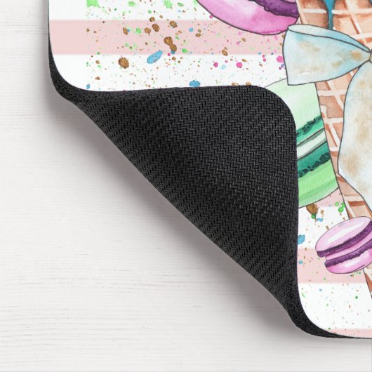Aquarelleis, Macaroons, rosa Streifen Mousepad (Ecke)