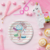 Aquarelleis, Macaroons, rosa Streifen Pappteller (Party)