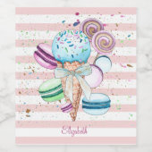 Aquarelleis, Macaroons, rosa Streifen Weinetikett (Einzelnes Label)