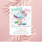 Aquarelleis Makaroons Sommer Geburtstag Einladung