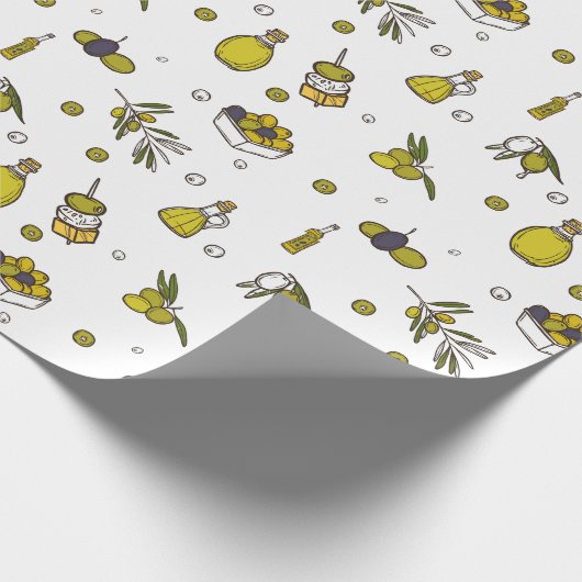 Aquarelleis, Olivenzweig und Ölflasche Geschenkpapier (Ecke)