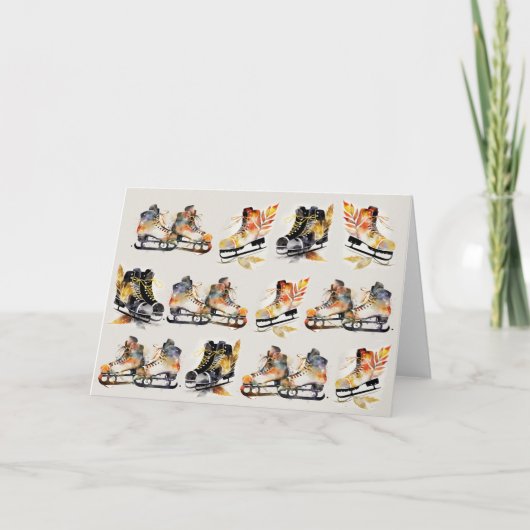 Aquarelleis-Skate mit Herbstleaves-Muster Karte (Vorderseite)