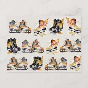 Aquarelleis-Skate mit Herbstleaves-Muster Postkarte