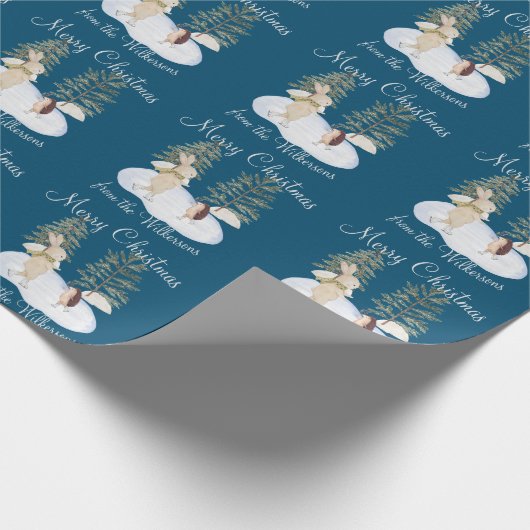 Aquarelleis-Skaten-Waldtiere auf blauem Grund Geschenkpapier (Ecke)