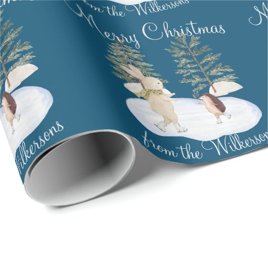 Aquarelleis-Skaten-Waldtiere auf blauem Grund Geschenkpapier (Rolleneckpunkt)