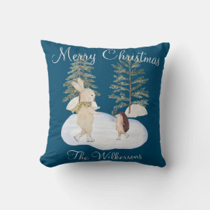 Aquarelleis-Skaten-Waldtiere auf blauem Grund Kissen