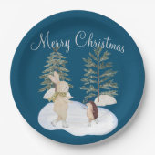 Aquarelleis-Skaten-Waldtiere auf blauem Grund Pappteller (Vorderseite)