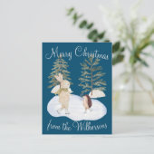 Aquarelleis-Skaten-Waldtiere auf blauem Grund Postkarte (Stehend Vorderseite)