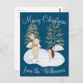 Aquarelleis-Skaten-Waldtiere auf blauem Grund Postkarte (Vorne/Hinten)