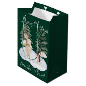 Aquarelleis Skaten-Waldtiere auf grünen Flächen Mittlere Geschenktüte (Vorderseite Schrägansicht)