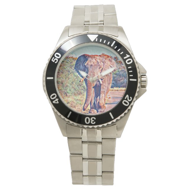 Aquarellelefant Armbanduhr (Vorderseite)