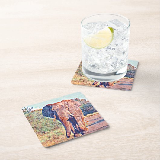 Aquarellelefant Rechteckiger Pappuntersetzer (Vor Ort)