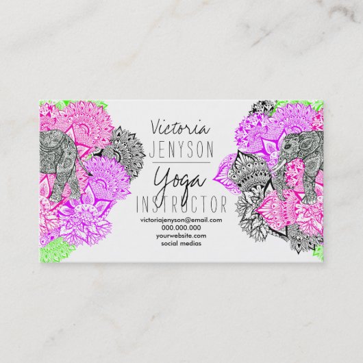 AquarellelefantblumenMandala-Yogalehrer Visitenkarte (Vorderseite)