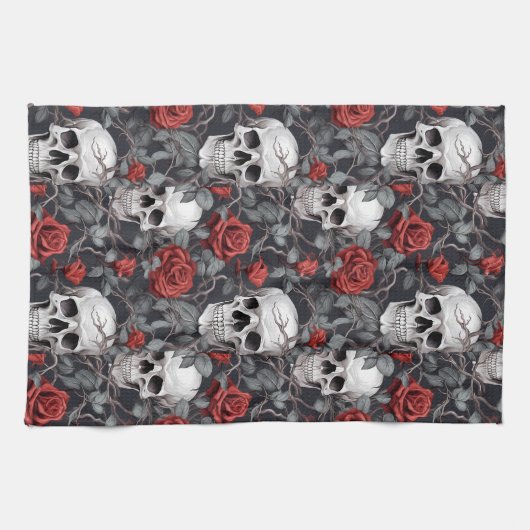 Aquarellen und Rose Rot Grau Geschirrtuch (Horizontal)