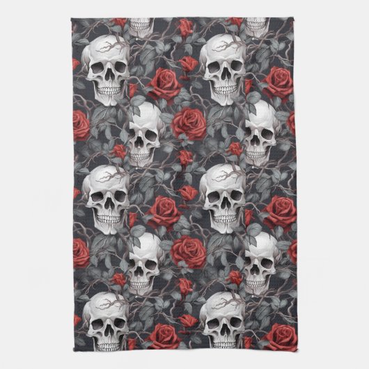 Aquarellen und Rose Rot Grau Geschirrtuch (Vertikal)