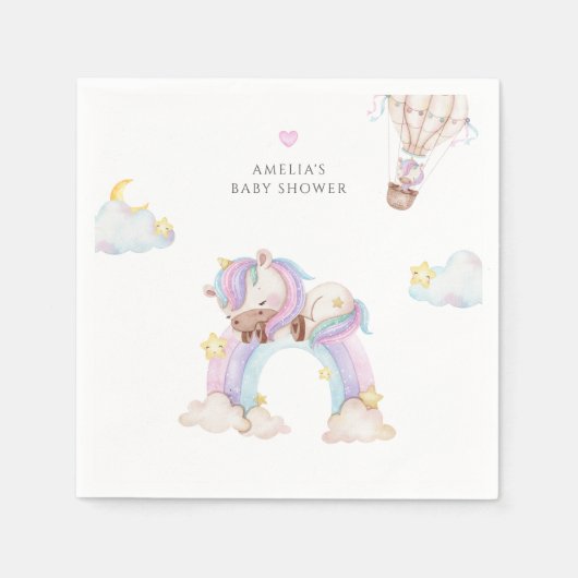 Aquarellenbogen Einhorn Stars Kinderdusche Serviette (Vorderseite)