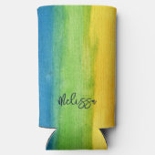 Aquarellenbogen Farbiger Personalisierter Keepake Selters Dosenkühler (Rückseite)