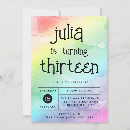 Aquarellenbogen jedes Alter Geburtstag Einladung (Vorderseite)