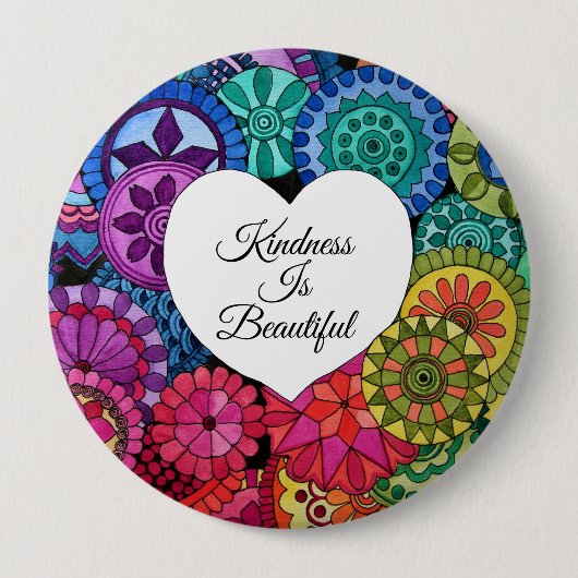 Aquarellenbogen Mandala mit Herz Button (Vorderseite)