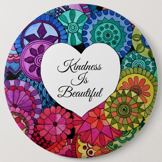 Aquarellenbogen Mandala mit Herz Button (Vorderseite)