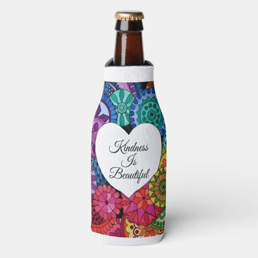 Aquarellenbogen Mandala mit Herz Flaschenkühler (Flaschenvorderseite)