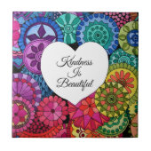 Aquarellenbogen Mandala mit Herz Fliese (Vorderseite)