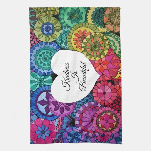 Aquarellenbogen Mandala mit Herz Geschirrtuch (Vertikal)