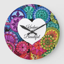 Aquarellenbogen Mandala mit Herz Große Wanduhr