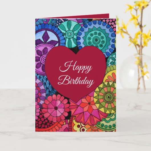 Aquarellenbogen Mandala mit Herz Karte (Gelbe Blume)