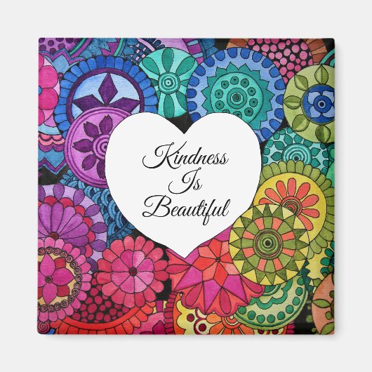 Aquarellenbogen Mandala mit Herz Magnet (Vorne)