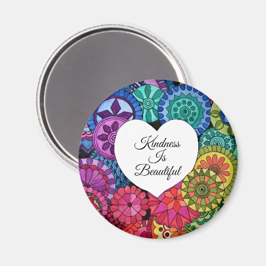 Aquarellenbogen Mandala mit Herz Magnet (Vorderseite/Rückseite)