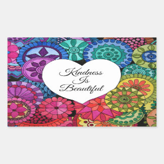 Aquarellenbogen Mandala mit Herz Rechteckiger Aufkleber