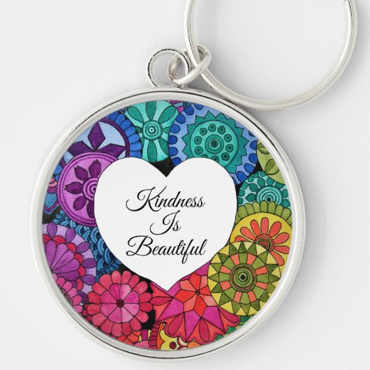 Aquarellenbogen Mandala mit Herz Schlüsselanhänger (Vorne)