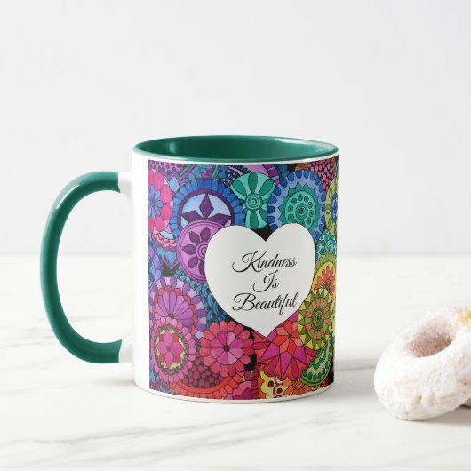 Aquarellenbogen Mandala mit Herz Tasse (Mit Donut)