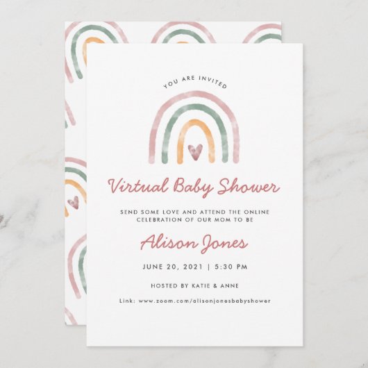 Aquarellenbogen Virtual Baby Dusche Ankündigung (Vorne/Hinten)
