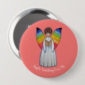 Aquarellengel mit Regenbogen-Flügeln Lesen eines B Button (Vorne & Hinten)