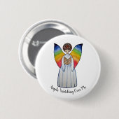 Aquarellengel mit Regenbogen-Flügeln Lesen eines B Button (Vorne & Hinten)