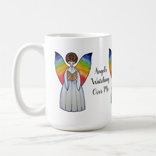 Aquarellengel mit Regenbogen-Flügeln Lesen eines B Kaffeetasse (Links)