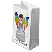 Aquarellengel mit Regenbogen-Flügeln Lesen eines B Kleine Geschenktüte (Rückseite Schrägansicht)