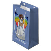 Aquarellengel mit Regenbogen-Flügeln Lesen eines B Kleine Geschenktüte (Vorderseite Schrägansicht)